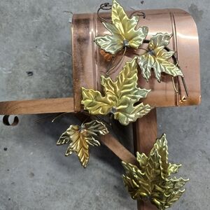Home Interior Homco Mailbox Wood Copper Decor Gold Leaves Wall Hanging Shelf